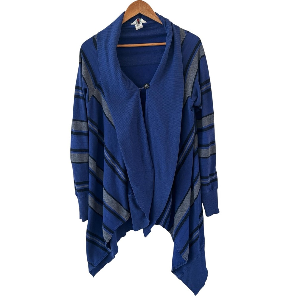 Hard Tail Forever Striped Open‎ Front Cardigan Sweater Womens M Long FLAWS